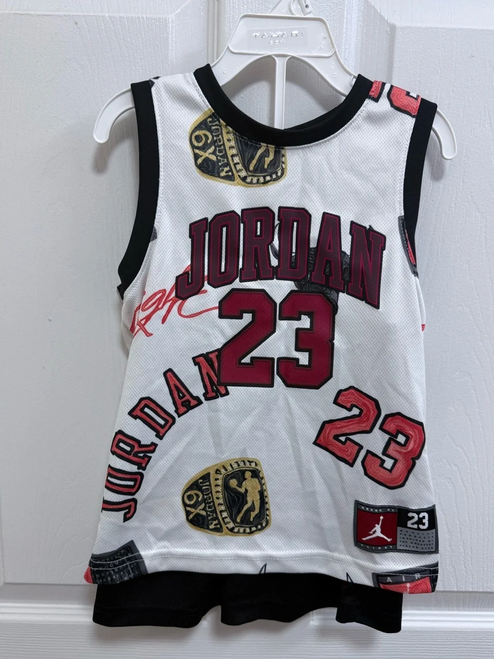 Jordan 2-Piece Tank & Shorts Set - White/Black/Red, Size 5